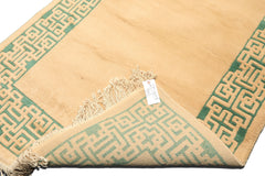 4x6 Tan, Green, Color Hand Knotted Indo Tibetan Wool Transitional Oriental Rug