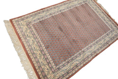 4x6 Rose, Ivory, Taupe Color Hand Knotted Wool Traditional Oriental Rug