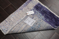 Square Gray, Purple, Ivory Color Hand Knotted Wool & Silk Modern Oriental Rug