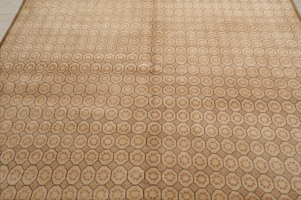 6x9 Beige, Tan, Green Color Hand Knotted 100% Wool Contemporary Oriental Rug