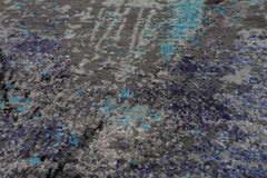 Knotted Rug Gray Hand Knotted Square Purple Tibetan Modern Contemporary Wool and Silk Oriental Area Rug