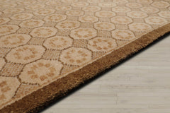 6x9 Beige, Tan, Green Color Hand Knotted 100% Wool Contemporary Oriental Rug
