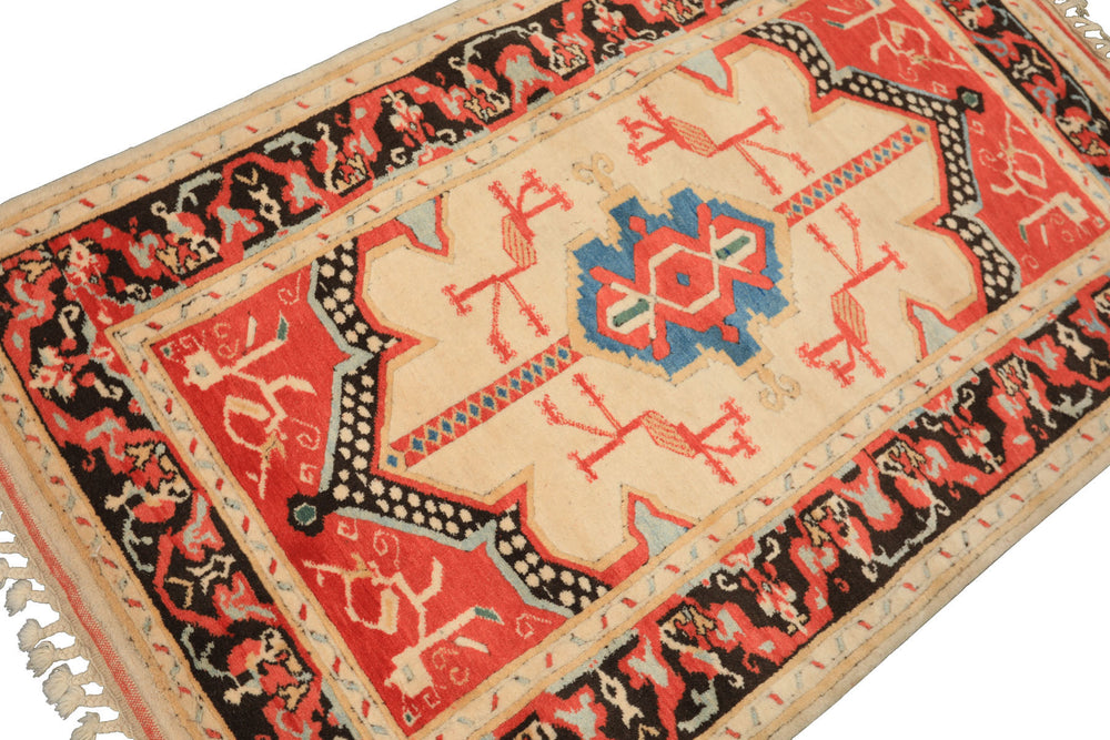 3x5 Light Peach, Coral, Aqua Color Hand Knotted Turkish Kula Wool Traditional Oriental Rug