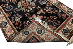 4x6 Black, Ivory, Sage Color Hand Knotted Indo Sarouk New Zealand Wool Traditional Oriental Rug