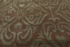 Knotted Rug Tan Green Hand Knotted 2'x3' Tibetan Transitional Wool and Silk Oriental Area Rug