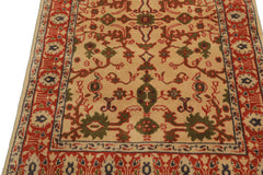 4x6 Ivory, Teracotta, Green Color Hand Knotted Indo Kashan Wool Traditional Oriental Rug