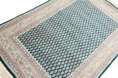 4x6 Emerald, Rose, Ivory Color Hand Knotted Wool Traditional Oriental Rug