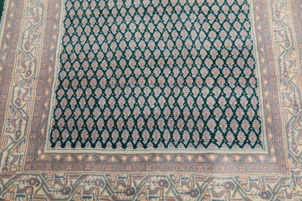 4x6 Emerald, Rose, Ivory Color Hand Knotted Wool Traditional Oriental Rug