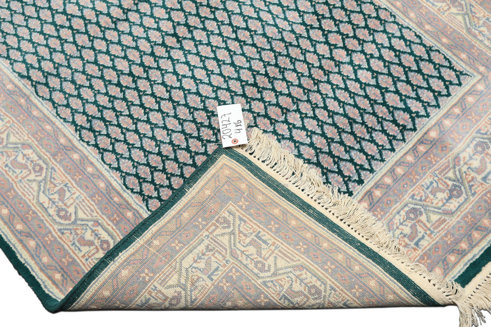 4x6 Emerald, Rose, Ivory Color Hand Knotted Wool Traditional Oriental Rug