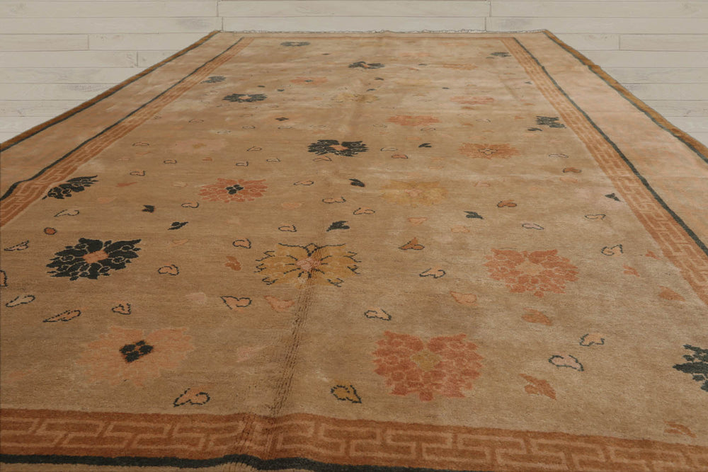6x9 Beige, Peach, Teal Color Hand Knotted 100% Wool Traditional Oriental Rug