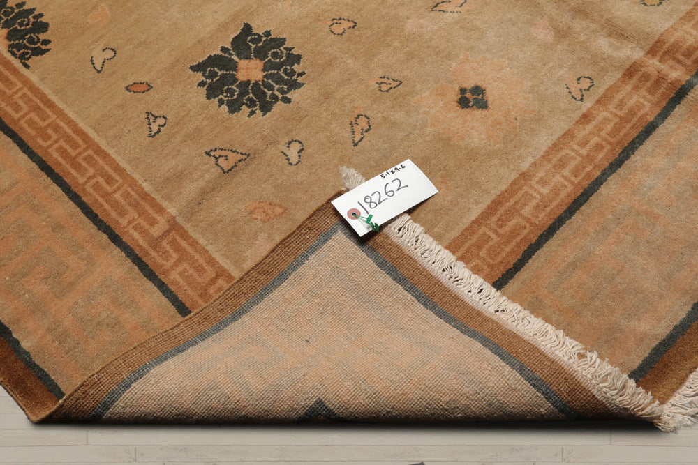 6x9 Beige, Peach, Teal Color Hand Knotted 100% Wool Traditional Oriental Rug