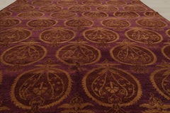 5x8 Aubergine, Brown, Gold Color Hand Knotted 100% Wool Transitional Oriental Rug