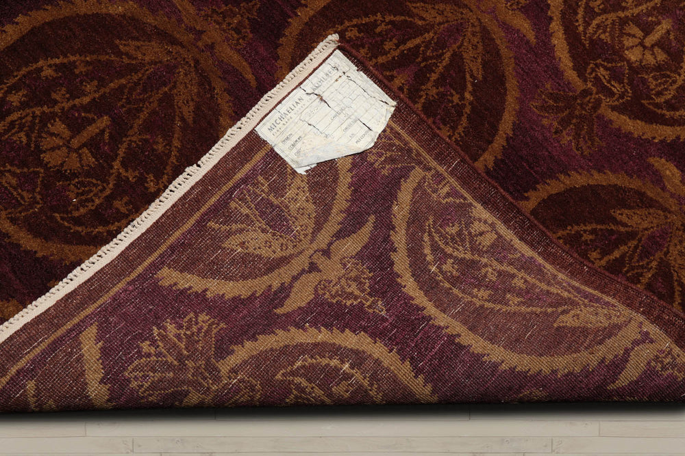 5x8 Aubergine, Brown, Gold Color Hand Knotted 100% Wool Transitional Oriental Rug
