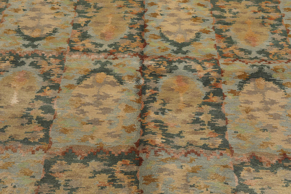 6x9 Aqua, Teal, Gold Color Hand Knotted Tibetan 100% Wool Contemporary Oriental Rug