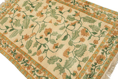 4x6 Ivory, Gold, Green Color Hand Knotted French Aubusson Savonnerie Wool Traditional Oriental Rug