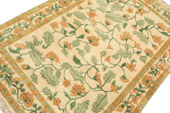 4x6 Ivory, Gold, Green Color Hand Knotted French Aubusson Savonnerie Wool Traditional Oriental Rug