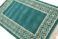 4x6 Turquoise, Ivory, Color Hand Knotted Indo Tibetan Wool Transitional Oriental Rug