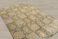 6x9 Aqua, Teal, Gold Color Hand Knotted Tibetan 100% Wool Contemporary Oriental Rug