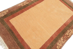 4x6 Ivory, Rose, Olive Color Hand Knotted Tibetan Wool Traditional Oriental Rug
