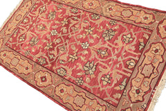 4x6 Rose, Tan, Ivory Color Hand Knotted Soumak Wool Transitional Oriental Rug
