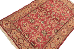 4x6 Rose, Tan, Ivory Color Hand Knotted Soumak Wool Transitional Oriental Rug