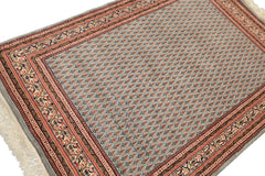 4x6 Slate, Ivory, Rose Color Hand Knotted Wool Traditional Oriental Rug
