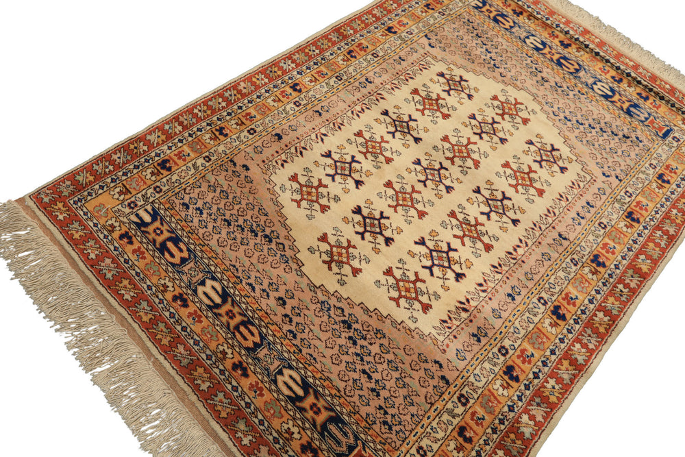 4x6 Beige, Burnt Orange, Gold Color Hand Knotted Turkish Kula Wool Traditional Oriental Rug