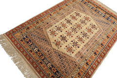 4x6 Beige, Burnt Orange, Gold Color Hand Knotted Turkish Kula Wool Traditional Oriental Rug
