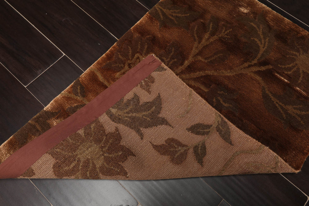 2x3 Brown, Green, Color Hand Knotted Wool & Silk Transitional Oriental Rug