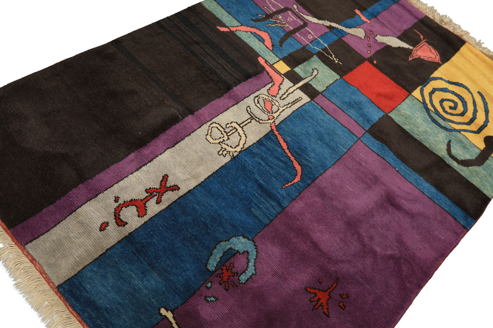 5x7 Chocolate, Lavender, Blue Color Hand Knotted Oushak Wool Oriental Rug