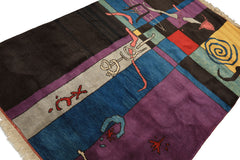5x7 Chocolate, Lavender, Blue Color Hand Knotted Oushak Wool Oriental Rug