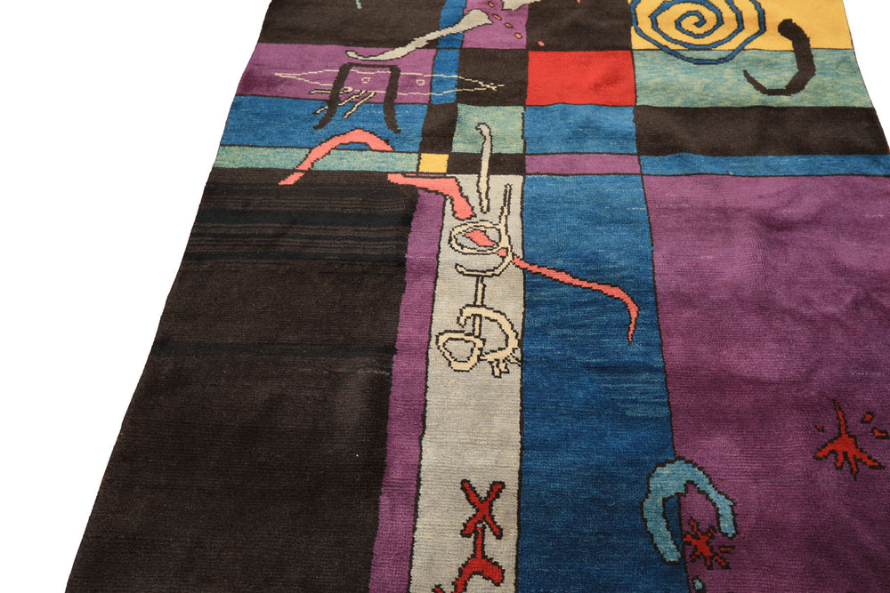 5x7 Chocolate, Lavender, Blue Color Hand Knotted Oushak Wool Oriental Rug