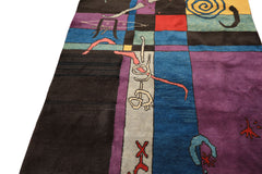 5x7 Chocolate, Lavender, Blue Color Hand Knotted Oushak Wool Oriental Rug