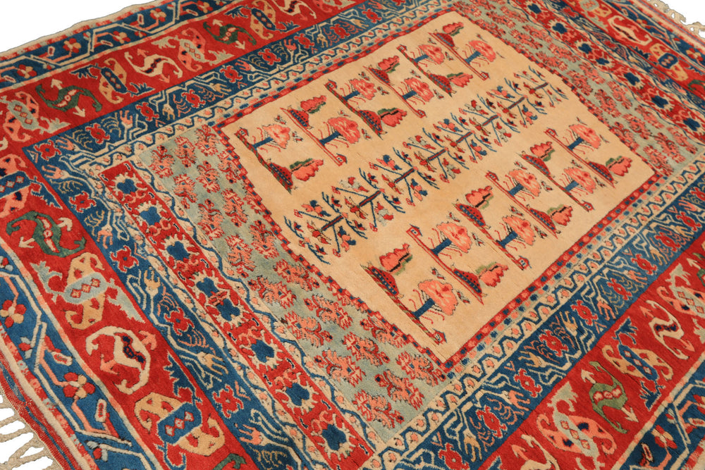 6x7 Ivory, Orange, Aqua Color Hand Knotted Turkish Kula Wool Traditional Oriental Rug