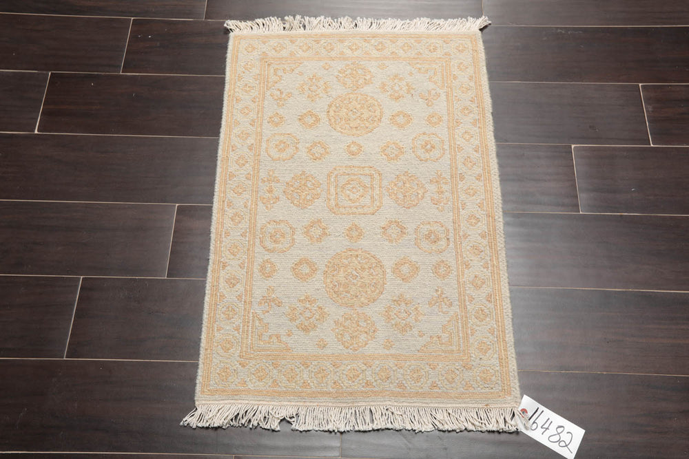 2x3 Gray, Tan, Color Hand Knotted Soumak 100% Wool Transitional Oriental Rug
