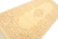 Runner Ivory, Mint, Lavender Color Hand Knotted French Aubusson Savonnerie Wool Traditional Oriental Rug
