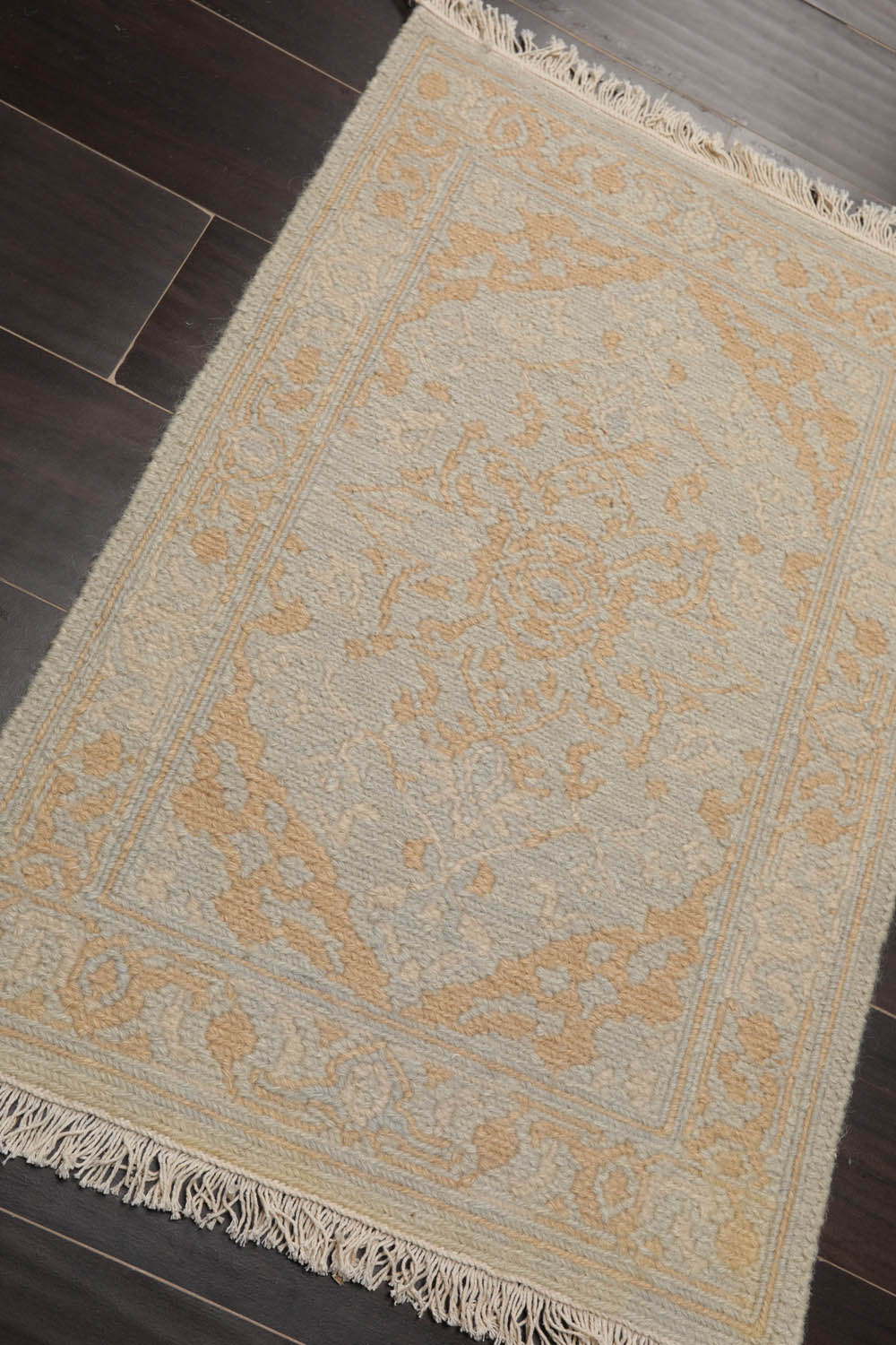 2x3 Gray, Tan, Beige Color Hand Knotted Soumak 100% Wool Transitional Oriental Rug