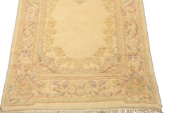 Runner Ivory, Mint, Lavender Color Hand Knotted French Aubusson Savonnerie Wool Traditional Oriental Rug