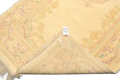 Runner Ivory, Mint, Lavender Color Hand Knotted French Aubusson Savonnerie Wool Traditional Oriental Rug
