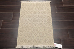 2x3 Tone on Tone Beige, , Color Hand Knotted Soumak 100% Wool Transitional Oriental Rug