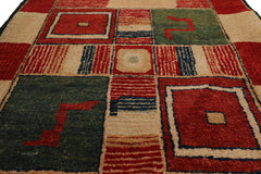 Knotted Rug Red Green Hand Knotted Runner Michaelian and Kohlberg Modern Contemporary Tibetan 100% Wool Oriental Area Rug