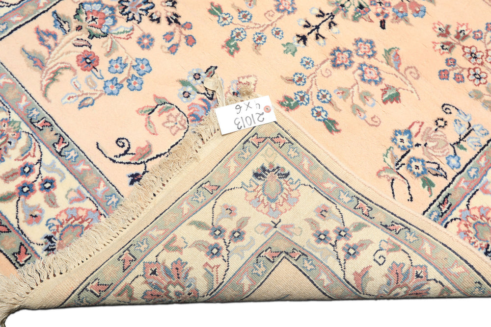 4x6 Blush, Ivory, Black Color Hand Knotted Indo Sarouk Wool Traditional Oriental Rug