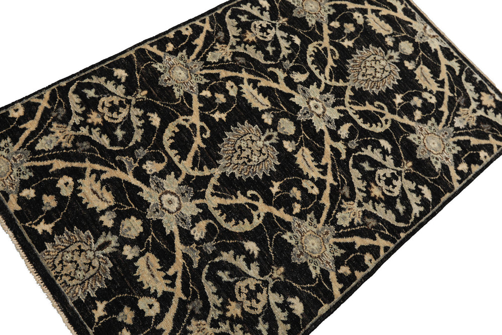 3x5 Charcoal, Beige, Gray Color Hand Knotted Indo Persian Wool Transitional Oriental Rug