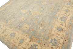 10x14 Gray, Beige, Turquoise Color Hand Knotted Oushak Wool Traditional Oriental Rug