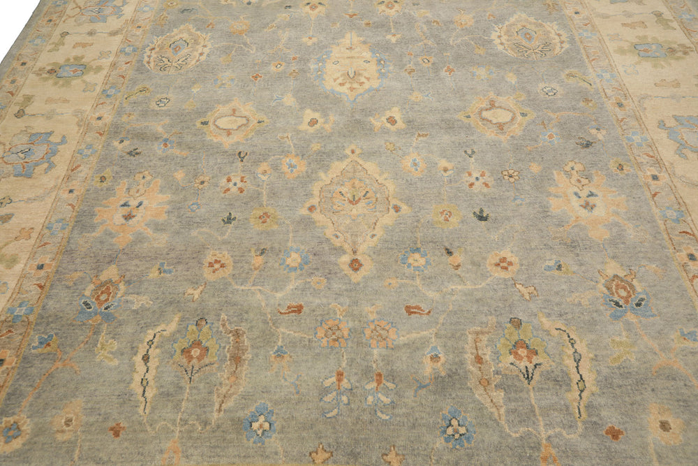 10x14 Gray, Beige, Turquoise Color Hand Knotted Oushak Wool Traditional Oriental Rug