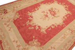 6x9 Fuschsia, Beige, Mint Color Hand Knotted French Aubusson Needlepoint Wool Traditional Oriental Rug