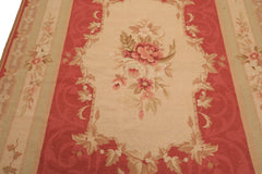 6x9 Fuschsia, Beige, Mint Color Hand Knotted French Aubusson Needlepoint Wool Traditional Oriental Rug