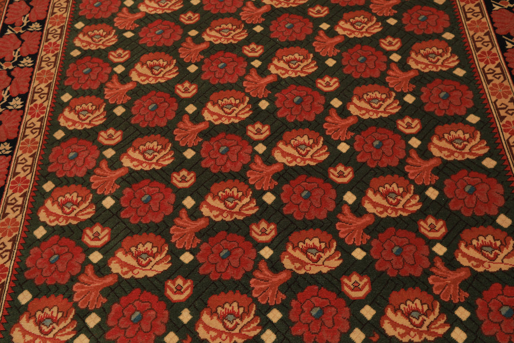 6x9 Green, Rose, Charcoal Color Hand Knotted Wool Traditional Oriental Rug
