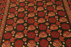 6x9 Green, Rose, Charcoal Color Hand Knotted Wool Traditional Oriental Rug