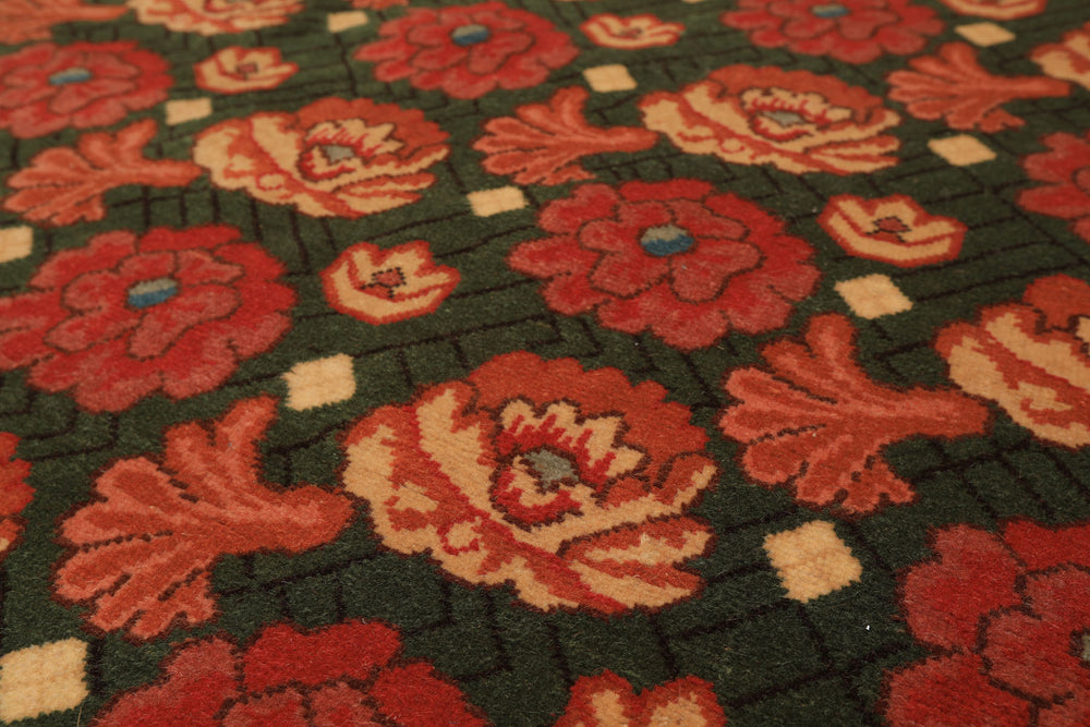 6x9 Green, Rose, Charcoal Color Hand Knotted Wool Traditional Oriental Rug